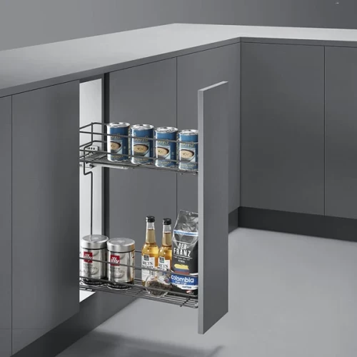 Выдвижная корзина NANO UNIHOPPER правая в базу 150мм, серая, с доводчиком