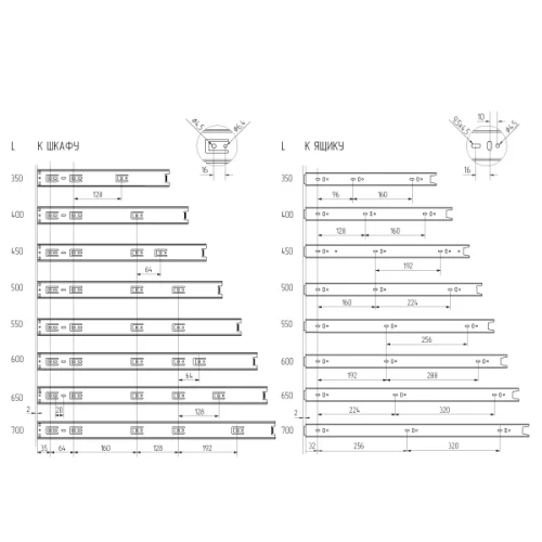 Шариковые направляющие полного выдвижения FGV 400 мм H=45мм с доводчиком