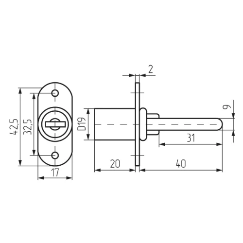 Замок LOCK.288.500.CR, штырьевой на 3 ящика