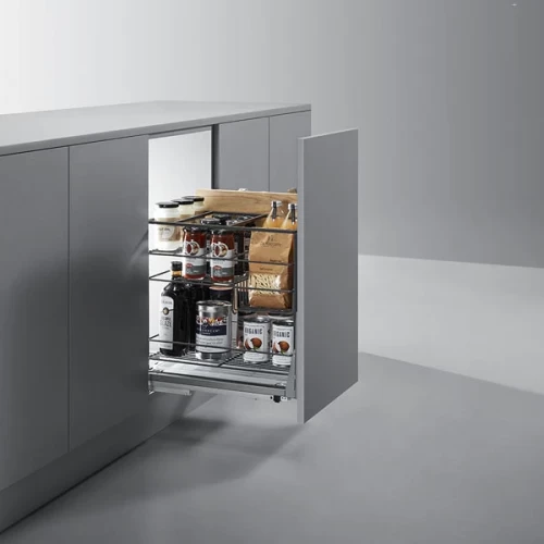 Выдвижная мульти-корзина NANO UNIHOPPER в базу 400мм, серая, с доводчиком