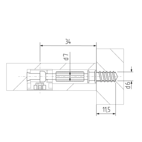 Шток 34мм с пласт., саморез под эксцентрик D15мм