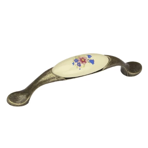 БЕЖЕВАЯ Ручка-скоба K7456E, 96мм, античная бронза, керамика BG/F16 БЕЖЕВАЯ