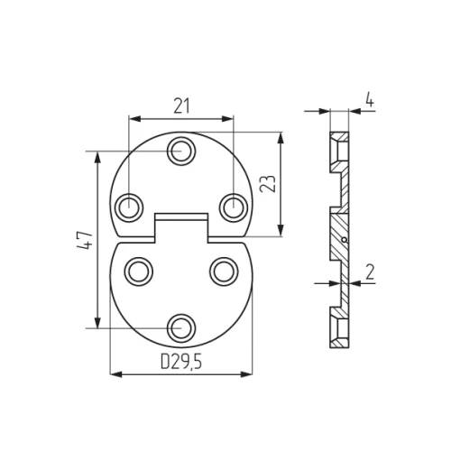 Петля секретерная  d 29,5 * L 14 , хром 50139