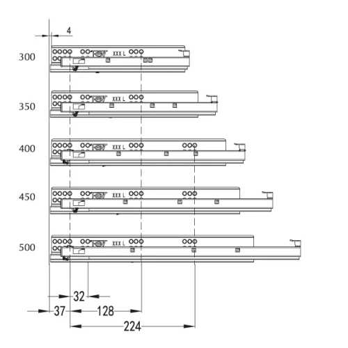 Направляющая скрытого типа EXCEL FGV 550 N665H Push to Open полного выдвижния, правая