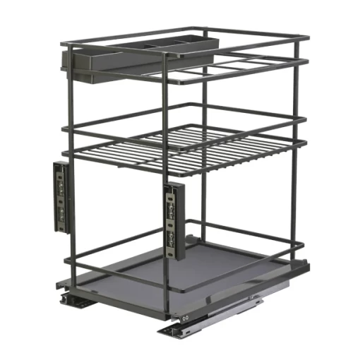 Выдвижная 3-х уровневая корзина LINA UNIHOPPER 313Х440Х525 в базу 400мм, серая, с доводчиком