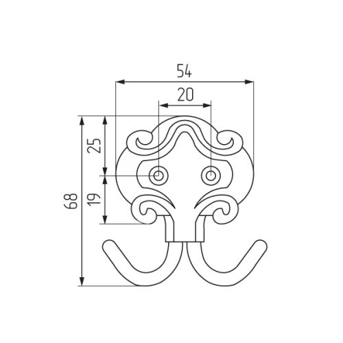 Крючок-вешалка 2-х рожковый КМ-4 а/м бронза