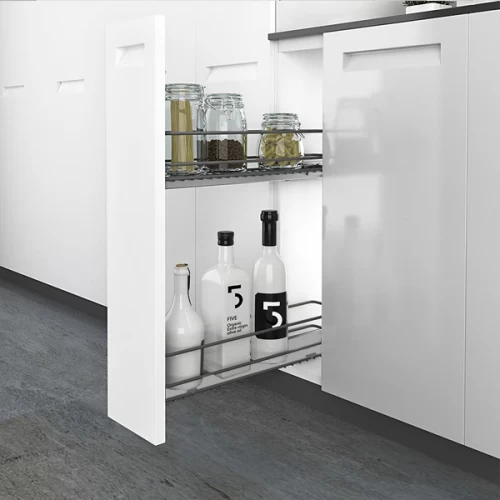 Выдвижная корзина UNIHOPPER 110Х465Х510 правая в базу 150мм, с разделителями, серая, с доводчиком