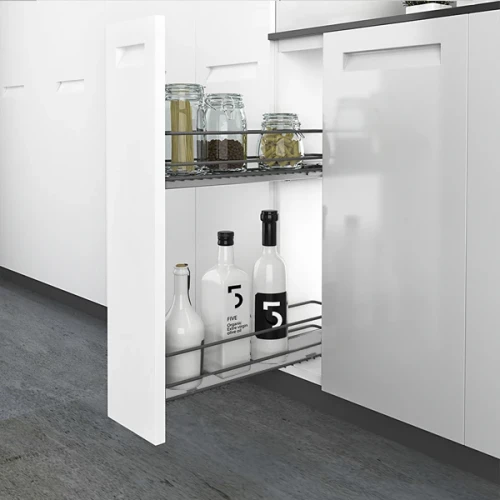 Выдвижная корзина UNIHOPPER 110Х465Х510 левая  в базу 150мм, с разделителями, серая, с доводчиком