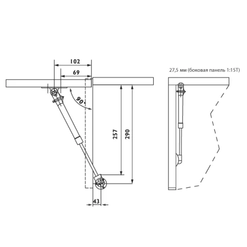 Газовый лифт MF на 10 кг с доводчиком, быстрый монтаж