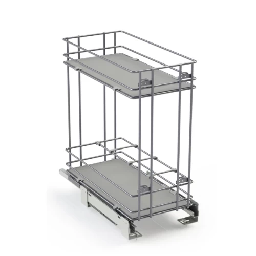 Корзина 2-уровневая Compagnucci 264х495х490 в базу 300мм с деревянным дном,  хром,с направляющими, с доводчиком, с  нижним креплением