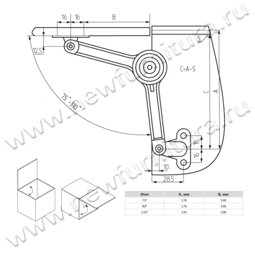 Кронштейн антресольный LS02 (200135.001), клик-кляк (Клок) D40хН18хL100