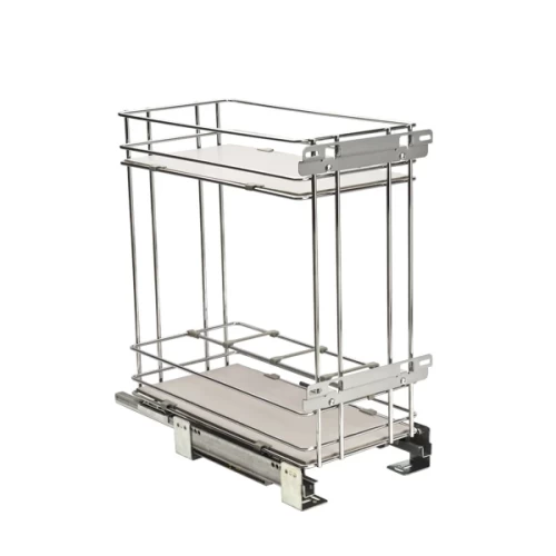 Корзина 2-уровневая Compagnucci 364х495х490 в базу 400мм с деревянным дном, хром, с направляющими с доводчиком нижним креп.