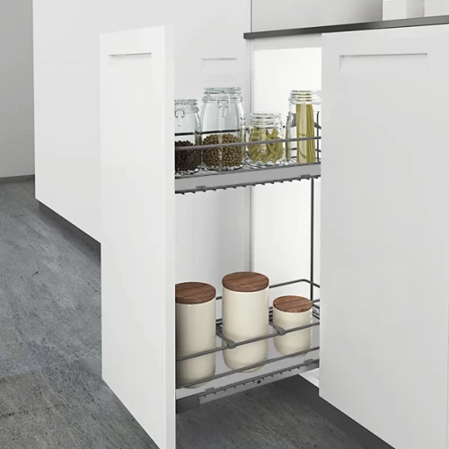 Корзина 2-уровневая Compagnucci 364х495х490 в базу 400мм с деревянным дном, цвет черный ORION, с направляющими с доводчиком нижним креплением