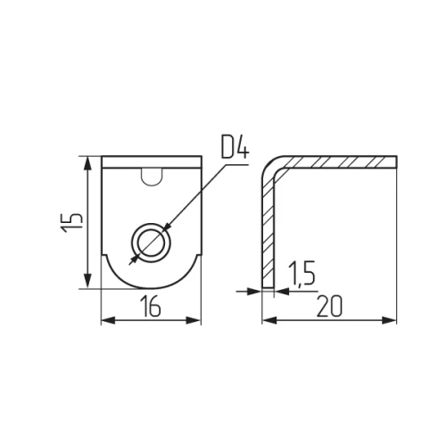 Уголок 20х20х16х1.5 ЦБ с ребром жесткости КУ20 (1520)