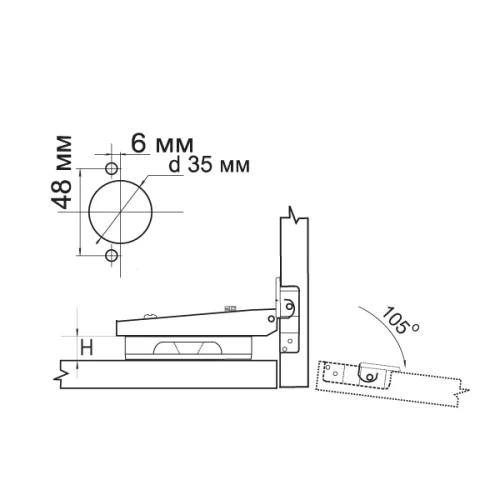 Петля накладная MF-201А, Slide-on с евровинтом