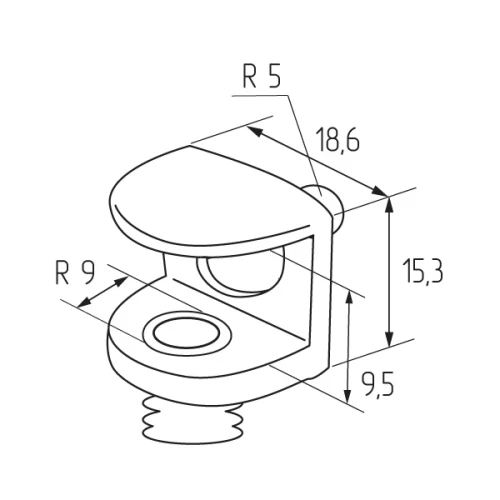 Полкодержатель для стеклянной полки толщиной 5-9мм, со штоком, никель