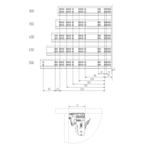 Шариковые направляющие скрытого типа 400мм Clip-on полного выдвижения push to open, с 3D регулировкой