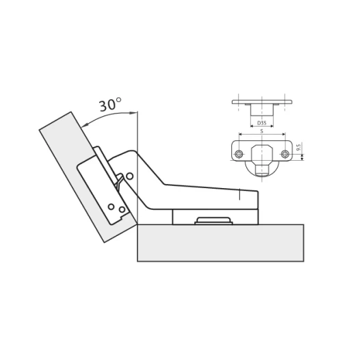 Петля угловая 30° MF, Slide-on