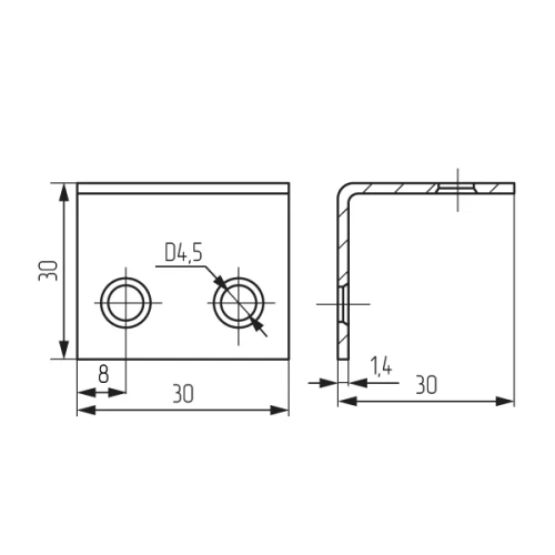 Уголок 30х30х30 ( Россия )  - аналог  3714  (1,5 мм)