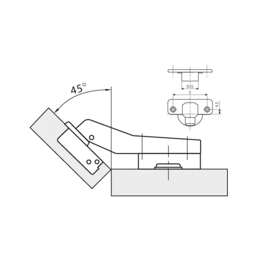 Петля угловая 45° MF, Slide-on