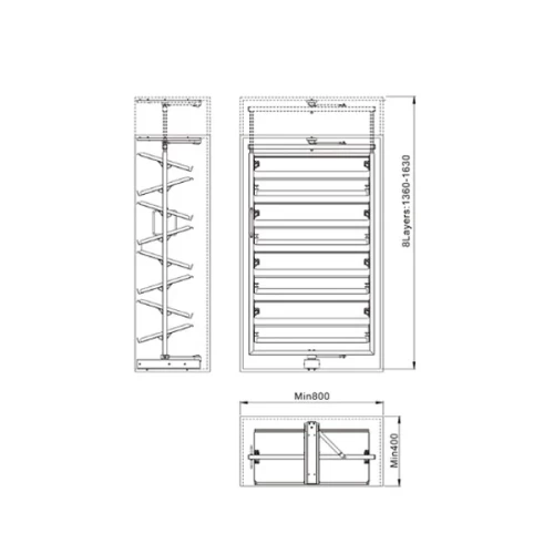 360* вращ. 8-ми уровневая стойка для обуви Unihopper, в базу 800мм, с доводчиком, Moka