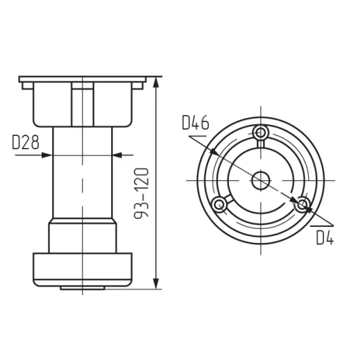 Опора кух. рег. 100-120мм, разборная, черная (без клипсы) под саморез
