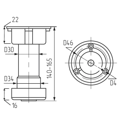 Опора кух. рег. 145-165мм, разборная, черная (без клипсы) под саморез
