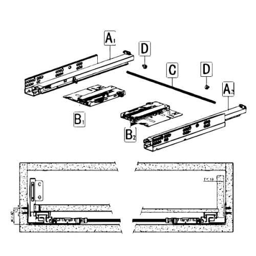 Направляющие для ящика Unihopper Magic Box, 500мм (комплект) для системы push-to-open с доводчиком
