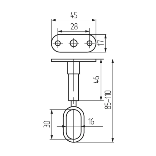Держатель овальной трубы регулируемый торцевой, хром, гальваника
