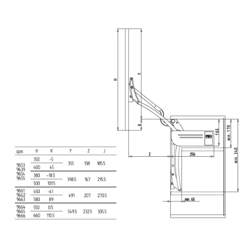 Вертикальный подъемный механизм FGV (59.0VLT.A9.M10.0000) AERO LOFT M10 H550-660 (5.3-6.6KG)