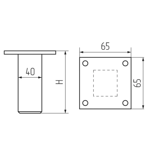 Опора 19134.102, 40х40мм, h-100мм, алюминий
