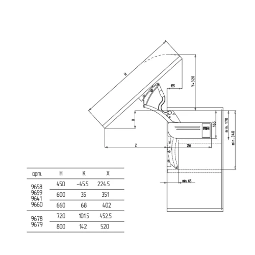 Откидной подъемный механизм FGV (59.0VFL.A9.S30.0000) AERO FLAP S30 H450,600,660 (6,3-9,2KG)