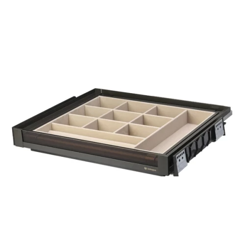 Выдвижная полка для аксессуаров со стекл панелью Unihopper в базу 800мм с доводчиком clip-on NAKA