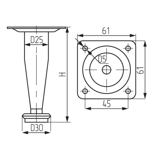 Опора 19174,100 d25х100мм. конус,хром