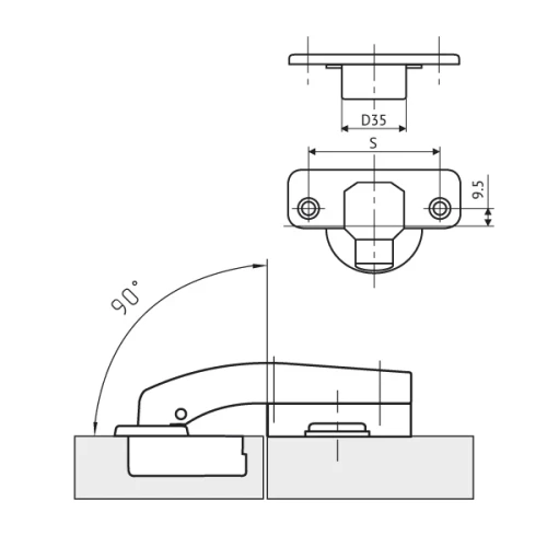 Петля FGV MS Slide-On 110* угловая 90*