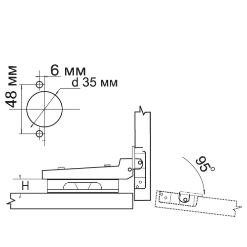 Петля полунакладная 91370.052 Clip-on  с доводчиком