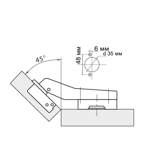 Петля угловая 45° Clip-on  с доводчиком