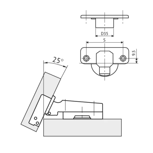 Петля FGV MS Slide-On 110° угловая -25°