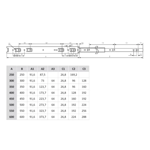 Шариковые направляющие полного выдвижения 450 мм Н=35 мм ECO
