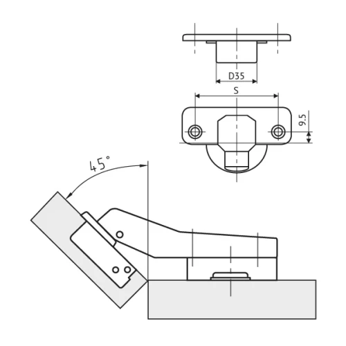 Петля FGV MS Slide-On 110° угловая 45°