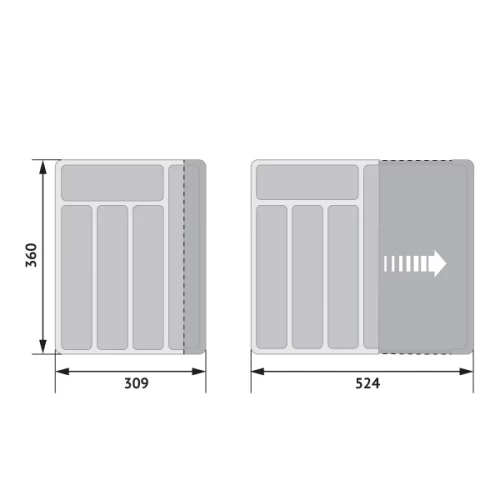Лоток для столовых приборов раздвижной (368х310-530)