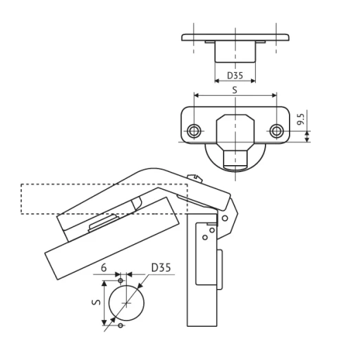 Петля FGV MS Slide-On карусельная 90°+25°