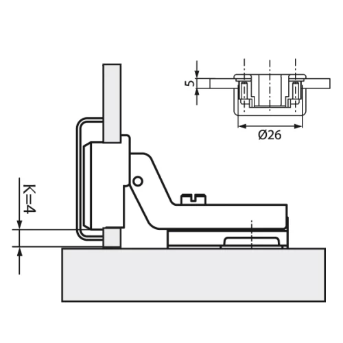 Петля для стекл FGV QS Mini 105° Slide-on, вкладная