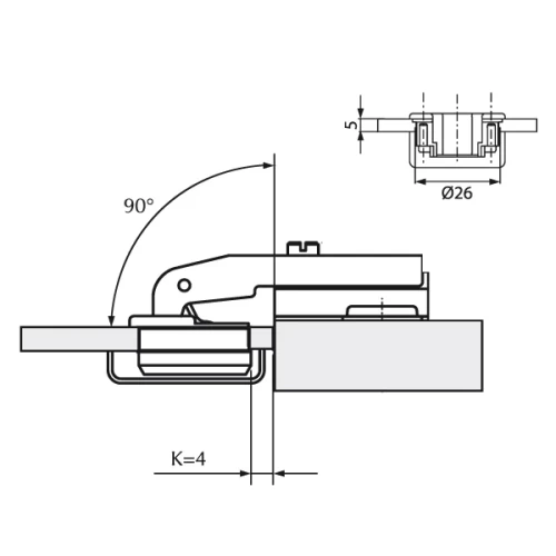 Петля для стекл FGV QS Mini 105° Slide-on, прямая (180/90)