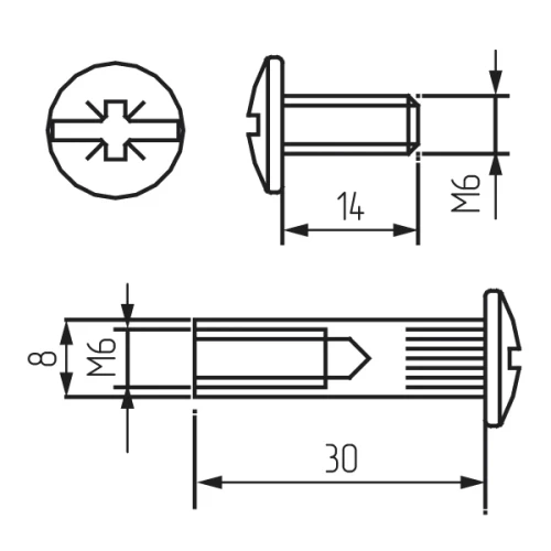 Межсекционная стяжка мелалл D=8мм, М6х29, никель
