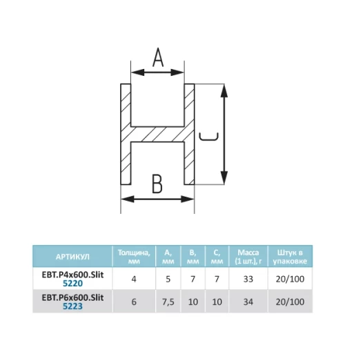 Планка д/панелей Скиф" 6мм 1060 600мм щелевая (16)"