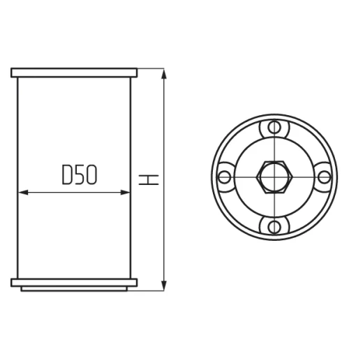 Опора 19606.080, d-50мм, h-80-90мм, алюмин.
