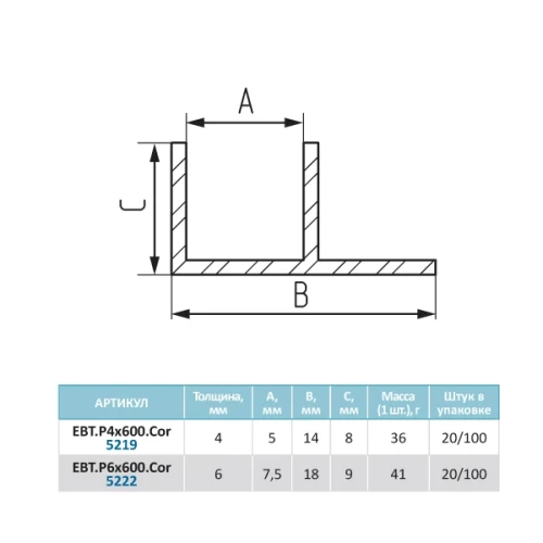 Планка д/панелей Скиф" 6мм 600мм угловая"