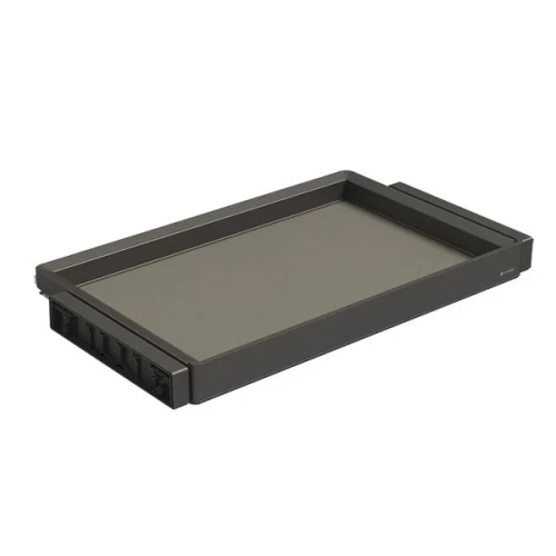 Выдвижная полка сталь, серая кожа  Unihopper в базу 600мм c доводчиком clip-on MONIKA