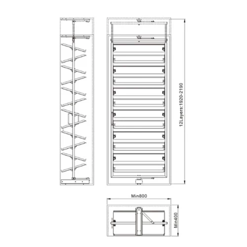 360* вращ. 12-ти уровневая стойка для обуви Unihopper, в базу 800мм, с доводчиком, Moka